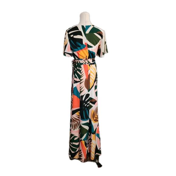 Anthropologie Hutch Size Small Kiera Flutter Sleeve Tropical Wrap Maxi Dress - Picture 3 of 6